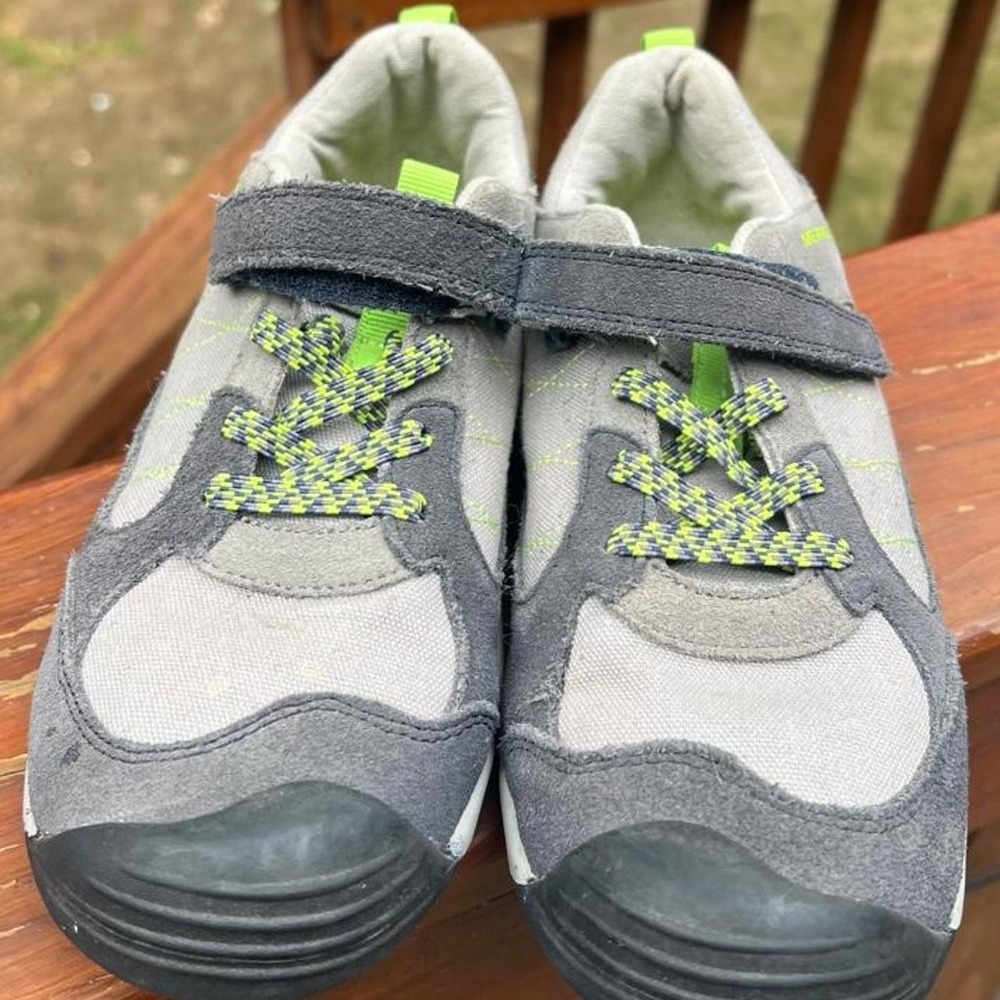 Merrell Youth 3 Bare Steps Alpine Gray Blue Neon Green Hiking Sneakers